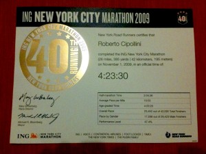 Certificato Ing New York City Marathon 2009